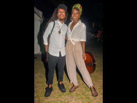 5 Star Celestial and Jamila Falak pose for a photo backstage after their performances at the Earth Hour Jamaica acoustic show.