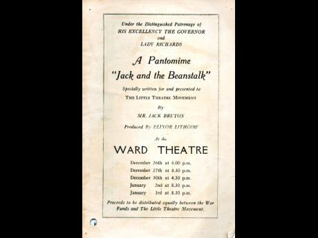 This 1941 event was the first pantomime to be staged in Jamaica by the Little Theatre Movement (LTM). It was written by Vere Bell Bruton and the proceeds from the performances were slated to be divided equally between the War Funds and the LTM. The 34-page