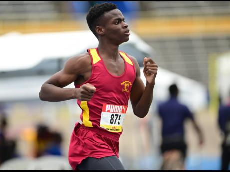Yoshane Bowen of Maggotty High competes in heat three of the Class Two boys’ 1500 metres last Tuesday.
