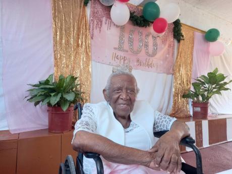 Centenarian Marjorie Laylor at her 100th birthday celebration in Land Settlement, Manchester recently.