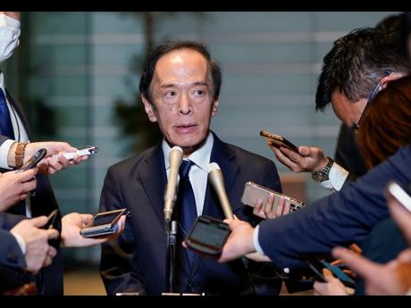 New Governor of the Bank of Japan, Kazuo Ueda, speaks to journalists after meeting Japanese Prime Minister Fumio Kishida at the prime minister’s official residence in Tokyo on Monday.