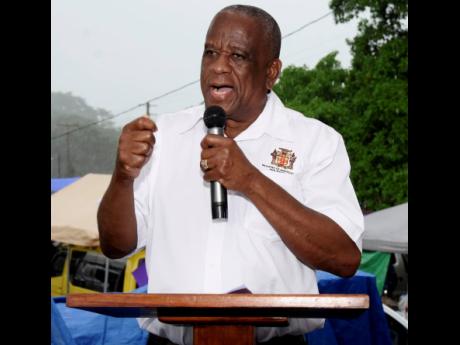 Franklin Witter, minister of state in the Ministry of Agriculture & Fisheries, addresses the audience during the 40th  Montpelier Agricultural Show in St James on Monday, April 10.