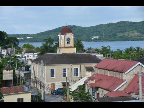 An aerial view of the 202-year old Lucea town hall which houses the offices of the Hanover Municipal Corporation. 