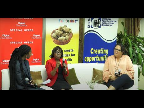 Dr Joan Reid (centre), president of the Council of management for the Jamaica Association on Intellectual Disabilities, makes a point during a panel discussion as youth advocate Christina Williams (left) and Saffrey Brown, project director for Project STAR