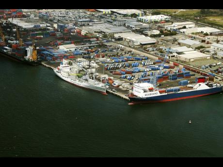 Aerial view of Kingston ports at Tinson Pen.