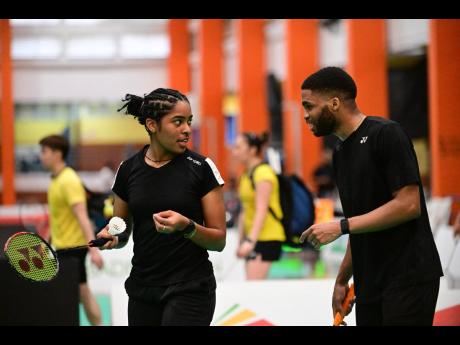 Tahlia Richardson (left) and Samuel Ricketts during their mixed doubles match against Mexicans Armando Gaitan and Haramara Gaitan at the Yonex Pan Am Badminton Championships 2023 held at G.C. Foster College in St Catherine.