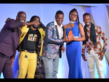 The cast of Belly Woman celebrates after winning the ‘Best Production’ and ‘Best Ensemble’ categories  at the 2019 Actor Boy Awards held at the Knutsford Court Hotel. 