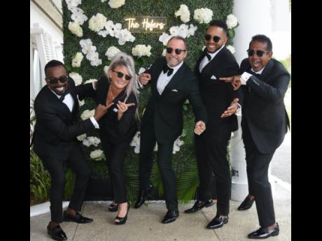 Groom Philipp Hofer (centre), director of operations, Iberostar Jamaica and Aruba, is flanked by his groomsmen (from left) David Annakie, chief executive officer at Linkup Media Group of Companies; Sonja Nalkiran, general manager, Iberostar Dominica; Jonat