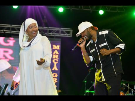 Reggae Queen Marcia Griffiths and her son Taf delighted the audience at Perry’s Pre-Mother’s Day event at Hope Gardens last Saturday.