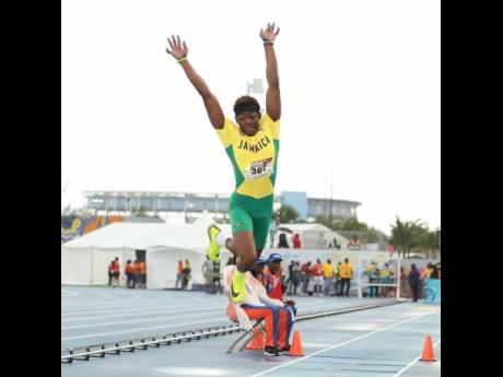 Jamaica’s Jaydon Hibbert in action at the 50th Carifta Games in Nassau, Bahamas.