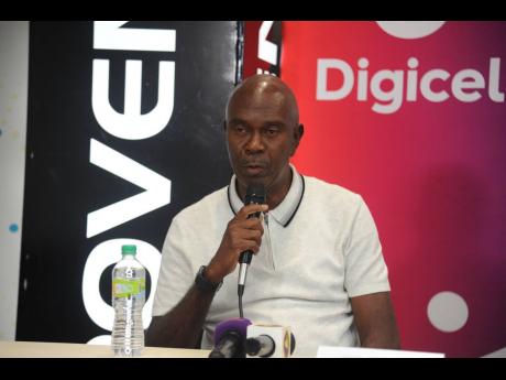 Harbour View’s coach Ludlow Bernard at yesterday’s Jamaica Premier League playoffs media conference at Bert’s Auto Parts, 72 Molynes Road, St Andrew.