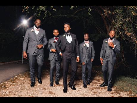 The groom is flanked (from left) by groomsman George McCallum; D’Angelo Edghill, best man and brother of the groom and groomsmen Errol Maynard Jr and Colin Thorne Jr.