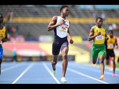 
Malique Smith Band looks a picture of comfort during an ISSA/GraceKennedy Boys and Girls’ Athletics Championships boys’ 200-metre semi-final inside the National Stadium recently.