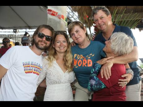 Sally Henzell (right), artist and founder of Jakes Hotel, and her son Jason, chairman, Jakes Hotel, and his sister Justine (centre), co-founder and producer of the Calabash International Literary Festival, with her children (from left) Dylan and Drew Brenn