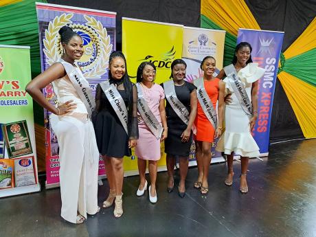Participants in the Miss St James Festival Queen 2023 contest pose after their sashing ceremony at the Montego Bay Cultural Centre in Sam Sharpe Square, Montego Bay, St James, on Wednesday night. They are (from left) Leah-Jay Holness, Zaria Lawson, Nerissa