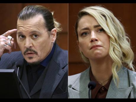 This combination of photos shows actor Johnny Depp (left) testifying at the Fairfax County Circuit Court in Fairfax, Va., on April 21, 2022, and actressr Amber Heard testifying in the same courtroom on May 26, 2022. The judge in the Johnny Depp-Amber Heard