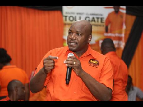 Lothan Cousins, member of parliament for Clarendon South Western, addresses a recent People’s National Party divisional conference in Toll Gate, Clarendon.