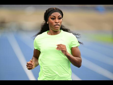 400 metres runner Charokee Young at a training session at the National Stadium yesterday ahead of today’s Racers Grand Prix. 