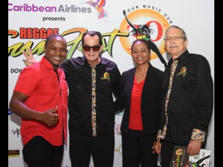 From left: Kamal Powell, regional marketing manager, Appleton; Joe Bogdanovich, CEO of Downsound Entertainment; Marlene Malahoo Forte,  member of parliament for St James West Central; and Robert Russell, deputy chairman, Reggae Sumfest, paused their conver