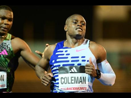 Christian Coleman of the United States wins the men’s 100m  A final at the Racers Grand Prix on Saturday night at the National Stadium. Coleman won in 10.03 seconds. 