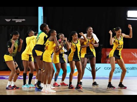 Jamaica’s Sunshine Girls celebrate a historic victory over Australia at the Commonwealth Games in Birmingham, England last year.