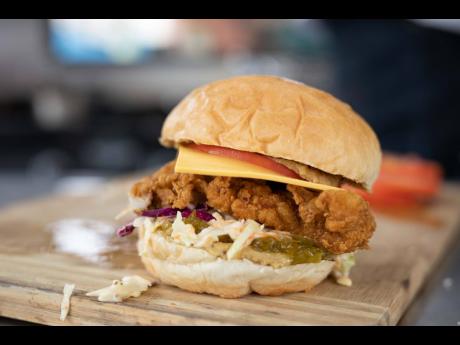 The fried chicken sandwich with plantain butter and French onion buttermilk coleslaw.
