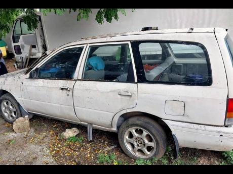 The abandoned Nissan motor car which has been Lamour Pinnock's home for the past four years.