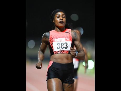 Elaine Thompson Herah wins the women’s 100 metres in 11.23 seconds at the JAAA All Comers meet at the Ashenheim Stadium, Jamaica College last Saturday.