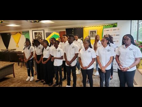 Members of the Manchester High School choir on a visit to the Jamaican consulate on their prize trip in New York.
