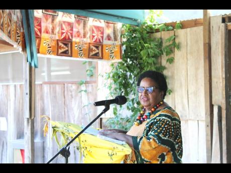 Attorney-at-law Donna Parchment Brown delivering the keynote address at on Sunday during Victory Day celebrations at the International Charles Town Maroon Conference and Festival. 