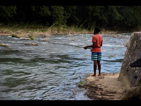 A man fishes in the Rio Cobre in 2020. 