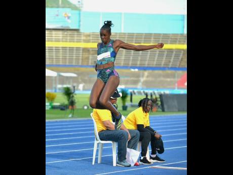 Tissanna  Hickling in action in the women’s long jump final on the opening day of the 2023 JAAA National Senior and Junior Championships at the National Stadium on Thursday.
