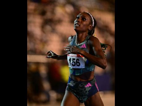 Natoya Goule running during the final of the women's 800 metres at the JAAA/PUMA National Senior and Junior Championships inside the National Stadium this evening.