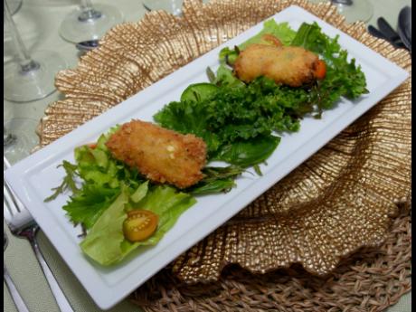Breaded crab sticks and seasonal greens, drizzled with citrus oil.
