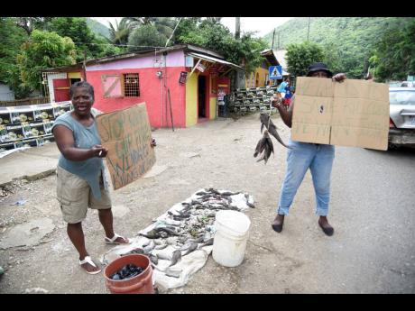 
In this July 2022 photo residents of Kent Village, St Catherine, Joan Barrett (right) and Lula-Lee Fees,  demonstrate against Windalco.
