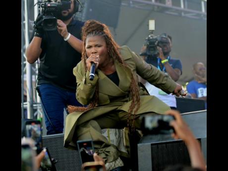 
Minister Marion Hall entered  the Reggae Sumfest stage on Sunday morning to save souls.