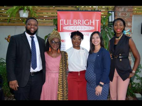 From left, Fulbright Scholarship recipients Lerone Laing, for the Fulbright Foreign Student Program; Dr Imani Tafari Ama, for the Fulbright Scholar-In-Residence Program; Nickania Pryce, for the Fulbright Scholar-In-Residence Program; and Kamala McWhinney, 