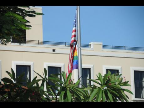 This 2016 photo shows pride flag being flown at the United States Embassy in Kingston.