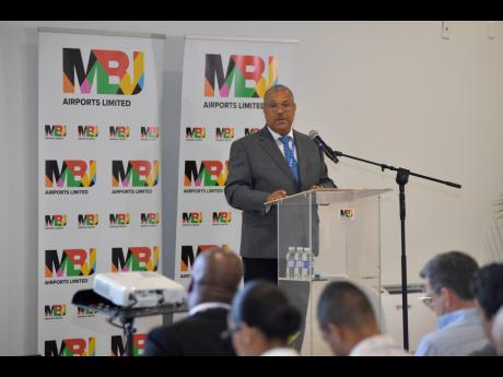 Audley Deidrick presenting at the MBJ Airports Limited forum on Friday.