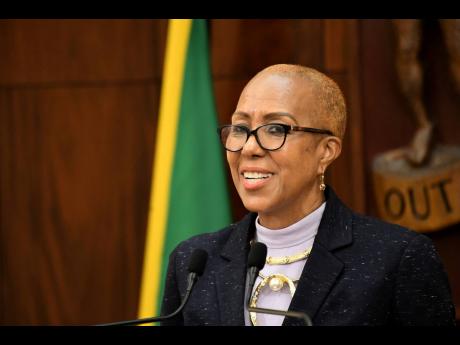 Fayval Williams, minister of education and youth, addresses yesterday’s post-Cabinet press briefing at Jamaica House in St Andrew. 