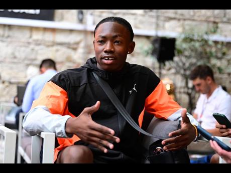 Triple jumper Jaydon Hibbert at a JAAA press conference at the Puma House, Budapest, Hungary on Thursday, August 17.