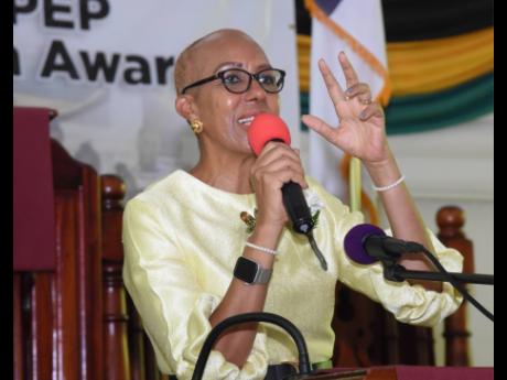 Education Minister Fayval Williams addresses the audience  at the St James Southern High Achievers Award Ceremony at the Mt Carey Baptist Church in Mt Carey, St James on Thursday, August 17.