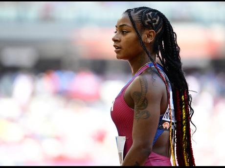 Sha’Carri Richardson of the United States, moments after winning heat 5 of the womens 100m round 1 at the morning session of the 2023 World Athletics Championships held at the National Athletics Centre in Budapest, Hungary yesterday.