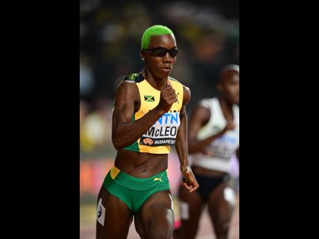 Candice McLeod running in the semifinals of the women's 400 metres at the World Athletics Championships in Budapest, Hungary.