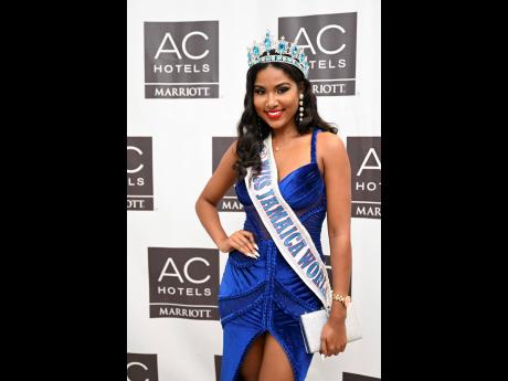 Miss Jamaica World 2022 Shanique Singh chose a velvet blue Posh by V gown. 
