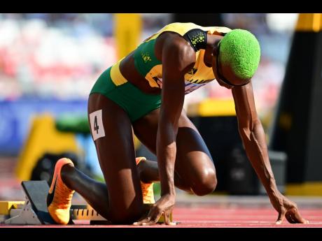 Jamaica’s Candice McLeod competing in a heat at the World Athletics Championships in Budapest Hungary.
