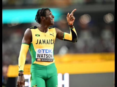 Jamaica’s Antonio Watson celebrates a 44.13-second personal best in the men’s 400m semifinals at the 2023 World Athletics Championships in Budapest, Hungary, on Tuesday.
