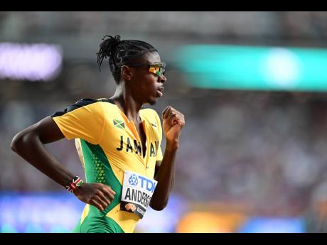 Jamaica’s Navasky Anderson runs in the first round of the 800 metres at the World Athletics Championships. He would eventually be disqualified after a sixth-place finish.