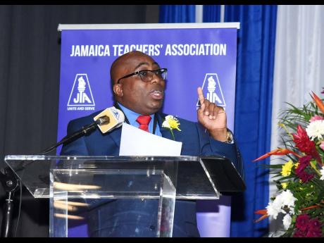 Leighton Johnson, newly installed president of the Jamaica Teachers’ Association (JTA), addressing educators during the JTA’s 59th annual conference at Royalton Negril Resorts & Spa in Negril, Westmoreland, on Monday night.