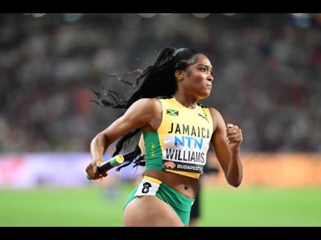 Jamaica’s Stacey-Ann Williams on the anchor leg of the women’s 4x400m final at the 2023 World Athletics Championships in Budapest, Hungary yesterday.